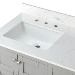 Bathroom Furniture-Kirkland's Home Foster Wood Backsplash Sink Vanity Gray