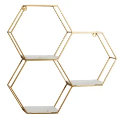 Shelves-Kirkland's Home Frame Marble Honeycomb Wall Shelf Gold