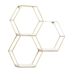 Shelves-Kirkland's Home Frame Marble Honeycomb Wall Shelf Gold
