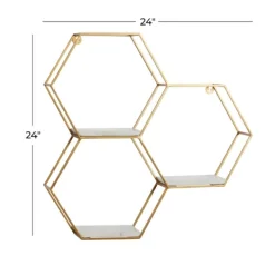 Shelves-Kirkland's Home Frame Marble Honeycomb Wall Shelf Gold