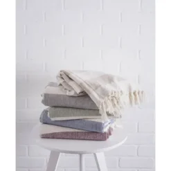 Blankets & Throws-Kirkland's Home French Cabana Stripe Throw Blue