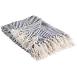 Blankets & Throws-Kirkland's Home French Chevron And Fringe Throw Blue