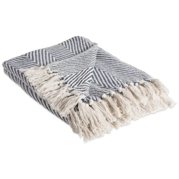 Blankets & Throws-Kirkland's Home French Chevron And Fringe Throw Blue