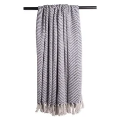 Blankets & Throws-Kirkland's Home French Chevron And Fringe Throw Blue