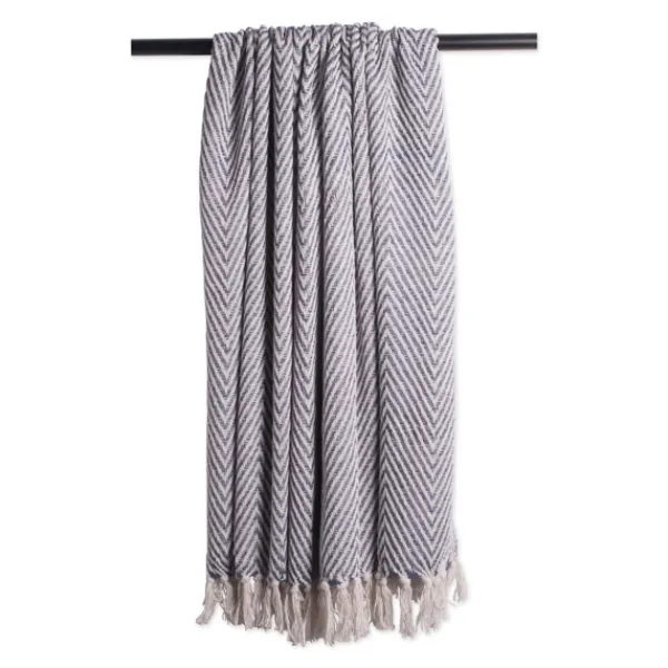 Blankets & Throws-Kirkland's Home French Chevron And Fringe Throw Blue