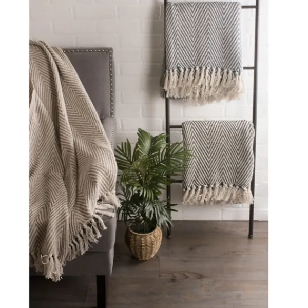 Blankets & Throws-Kirkland's Home French Chevron And Fringe Throw Blue