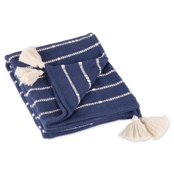 Blankets & Throws-Kirkland's Home French Slub Stripe Decorative Throw Blue