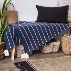 Blankets & Throws-Kirkland's Home French Slub Stripe Decorative Throw Blue