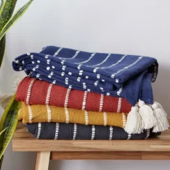Blankets & Throws-Kirkland's Home French Slub Stripe Decorative Throw Blue