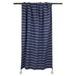 Blankets & Throws-Kirkland's Home French Slub Stripe Decorative Throw Blue