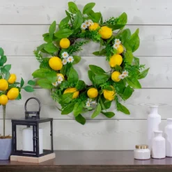 Wreaths-Kirkland's Home Fresh Daisies And Lemons Wreath Green/Yellow/White