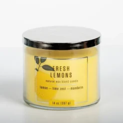 Candles-Kirkland's Home Fresh Lemons 14 Oz. Triple Wick Jar Candle Yellow