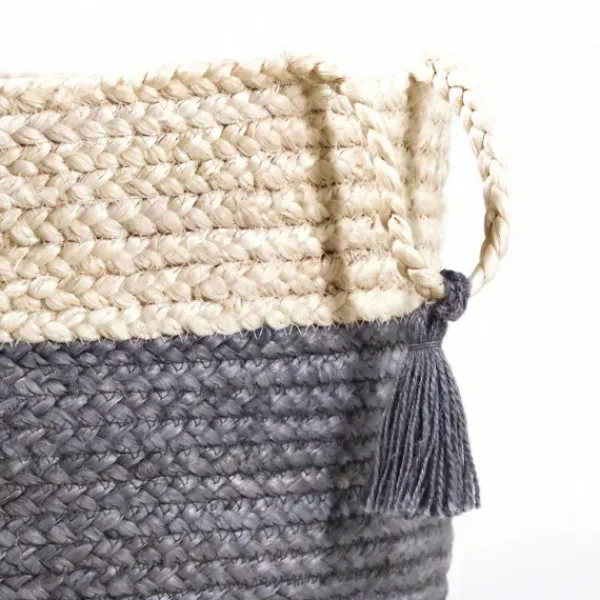 Baskets & Boxes-Kirkland's Home Frost Gray Bold Striped Jute Basket, 19 In. Gray/Ivory