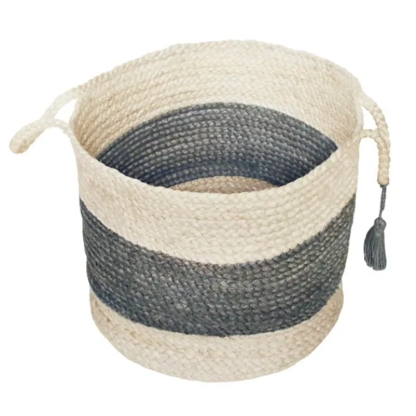 Baskets & Boxes-Kirkland's Home Frost Gray Bold Striped Jute Basket, 19 In. Gray/Ivory