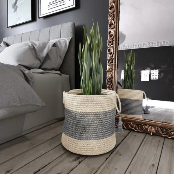 Baskets & Boxes-Kirkland's Home Frost Gray Bold Striped Jute Basket, 19 In. Gray/Ivory