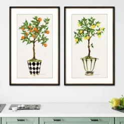 Framed Art-Kirkland's Home Fruit Topiary Giclee Black Framed Prints, Set Of 2 Ivory/Green/Multi
