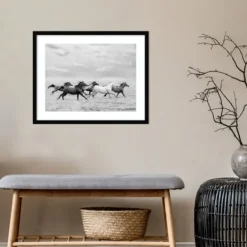 Framed Art-Kirkland's Home Galloping Wild Horses Framed Wall Art Black/White