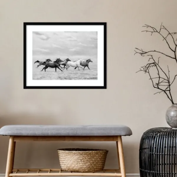 Framed Art-Kirkland's Home Galloping Wild Horses Framed Wall Art Black/White