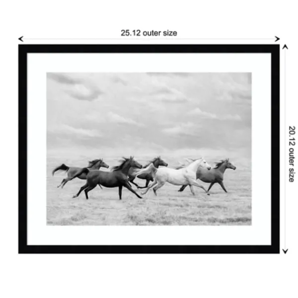 Framed Art-Kirkland's Home Galloping Wild Horses Framed Wall Art Black/White