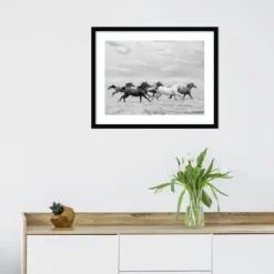 Framed Art-Kirkland's Home Galloping Wild Horses Framed Wall Art Black/White