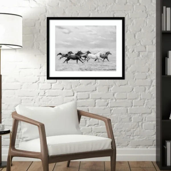Framed Art-Kirkland's Home Galloping Wild Horses Framed Wall Art Black/White