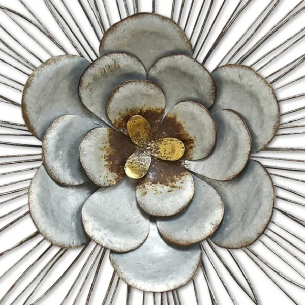 Wall Plaques-Kirkland's Home Galvanized Daisy Plaque Silver/Blue
