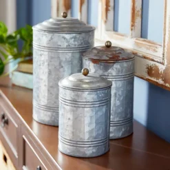Decorative Bowls & Jars-Kirkland's Home Galvanized Metal Lid 3-Pc. Decorative Jar Set Silver