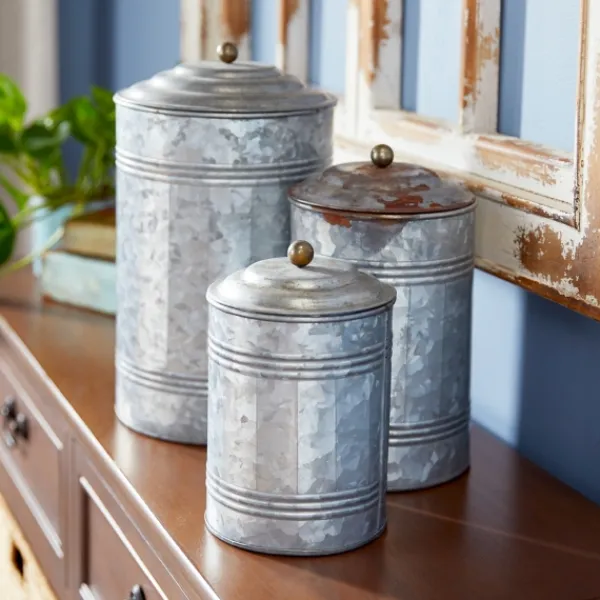 Decorative Bowls & Jars-Kirkland's Home Galvanized Metal Lid 3-Pc. Decorative Jar Set Silver