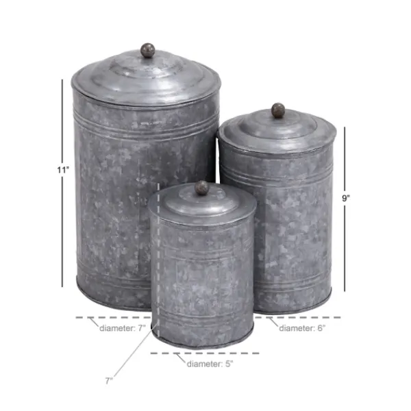 Decorative Bowls & Jars-Kirkland's Home Galvanized Metal Lid 3-Pc. Decorative Jar Set Silver