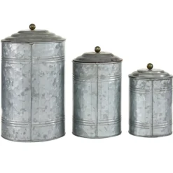 Decorative Bowls & Jars-Kirkland's Home Galvanized Metal Lid 3-Pc. Decorative Jar Set Silver