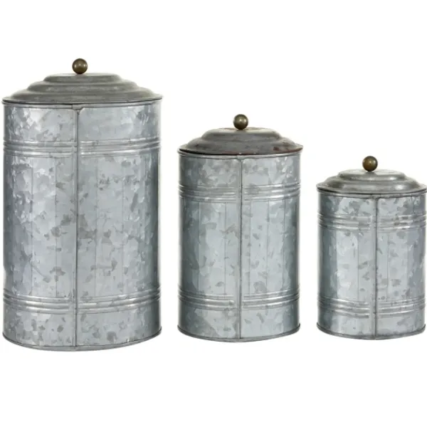 Decorative Bowls & Jars-Kirkland's Home Galvanized Metal Lid 3-Pc. Decorative Jar Set Silver