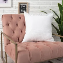 Pillows-Kirkland's Home Gauze Organic Fringe Throw Pillow White