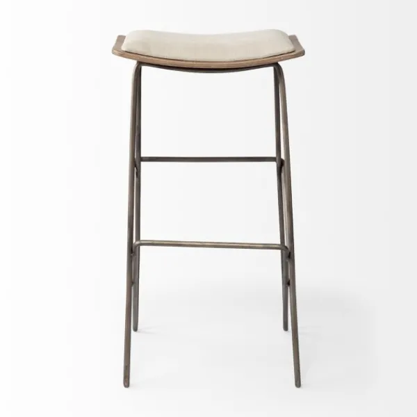 Bar Stools & Counter Height Stools-Kirkland's Home Geometric Base And Saddle Seat Bar Stool Ivory