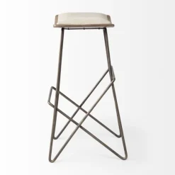 Bar Stools & Counter Height Stools-Kirkland's Home Geometric Base And Saddle Seat Bar Stool Ivory