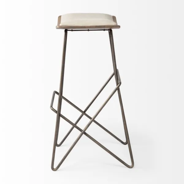 Bar Stools & Counter Height Stools-Kirkland's Home Geometric Base And Saddle Seat Bar Stool Ivory