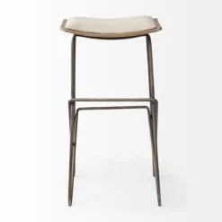 Bar Stools & Counter Height Stools-Kirkland's Home Geometric Base And Saddle Seat Bar Stool Ivory