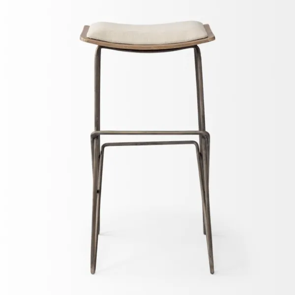 Bar Stools & Counter Height Stools-Kirkland's Home Geometric Base And Saddle Seat Bar Stool Ivory