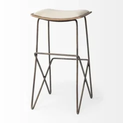 Bar Stools & Counter Height Stools-Kirkland's Home Geometric Base And Saddle Seat Bar Stool Ivory