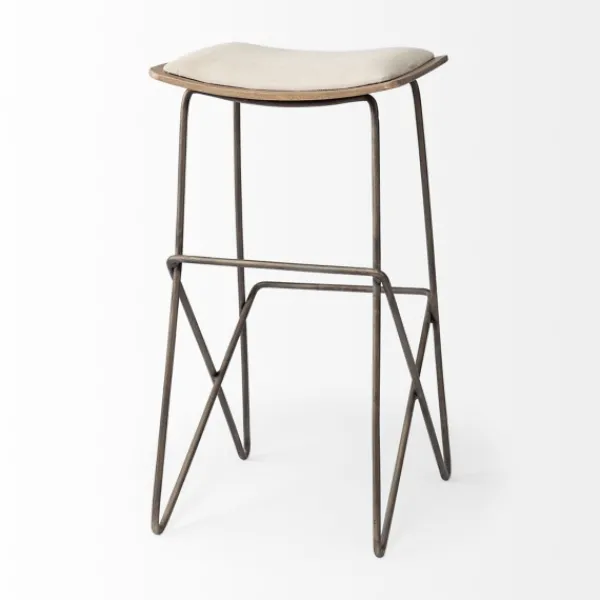 Bar Stools & Counter Height Stools-Kirkland's Home Geometric Base And Saddle Seat Bar Stool Ivory