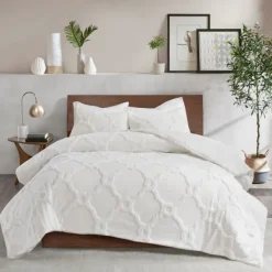 Comforters-Kirkland's Home Geometric California King 3-Pc Comforter Set White