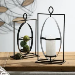 Candle Holders-Kirkland's Home Geometric Oval Frame Pillar Candle Holder Gray