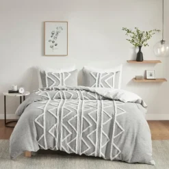 Comforters-Kirkland's Home Geometric 3-Pc. California King Comforter Set Gray