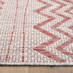 Outdoor Rugs-Kirkland's Home Geometric Stripe Sun Shower Outdoor Area Rug, 7X9 Red/Ivory