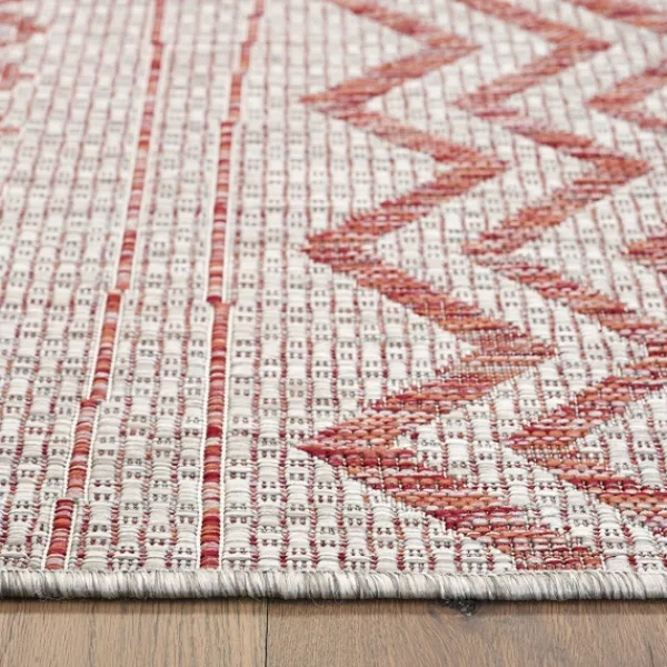 Outdoor Rugs-Kirkland's Home Geometric Stripe Sun Shower Outdoor Area Rug, 7X9 Red/Ivory