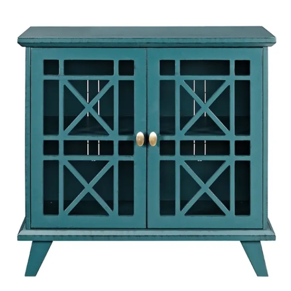 Cabinets & Sideboards-Kirkland's Home Georgia Fretwork 2-Door Accent Cabinet Blue