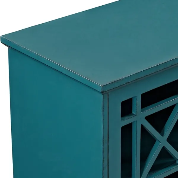 Cabinets & Sideboards-Kirkland's Home Georgia Fretwork 2-Door Accent Cabinet Blue
