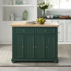 Kitchen Islands & Bar Carts-Kirkland's Home Gia Forest Green Wood Kitchen Island Green/Tan