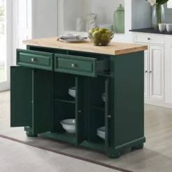 Kitchen Islands & Bar Carts-Kirkland's Home Gia Forest Green Wood Kitchen Island Green/Tan