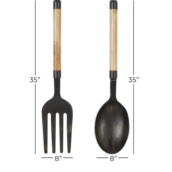 Wall Plaques-Kirkland's Home Giant 2-Pc. Spoon And Fork Wall Sculptures Tan/Black