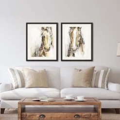 Framed Art-Kirkland's Home Gift Horse Giclee Espresso Framed Prints, Set Of 2 Tan/Brown